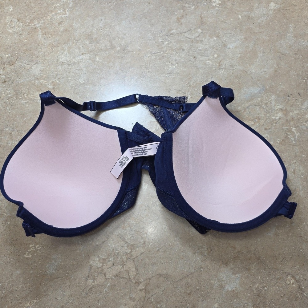 Victoria's Secret Bra Womens 36C Blue Push Up Lace Racerback Front Close - Picture 7 of 9